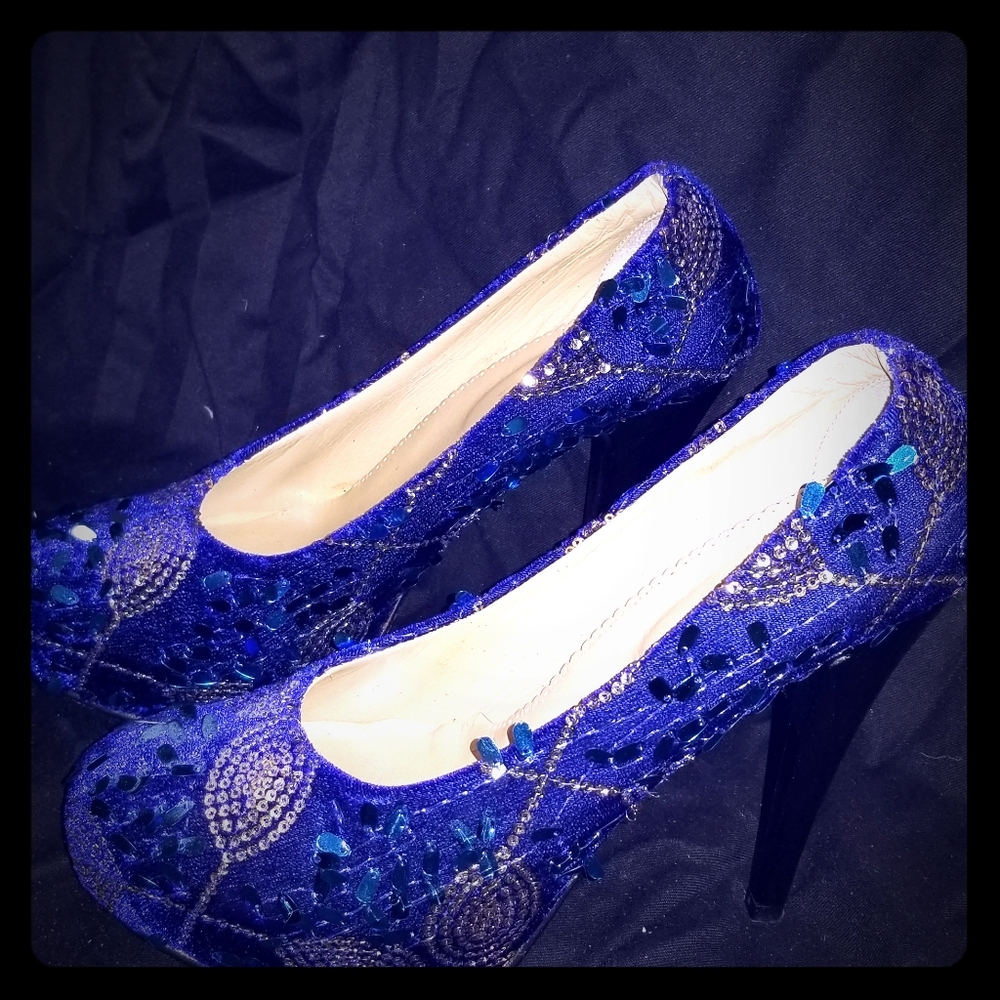 Blue sequin high heels